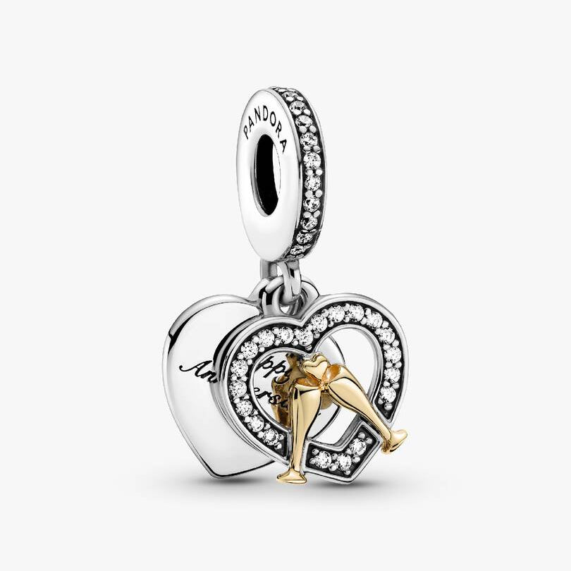 Two-tone Happy Anniversary Dangle Pandora Charm