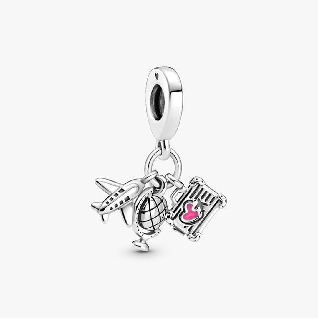 Airplane, Globe & Suitcase Dangle Charm