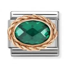 OVAL FACETED WITH RICH SETTING EMERALD STONE NOMINATION CHARM