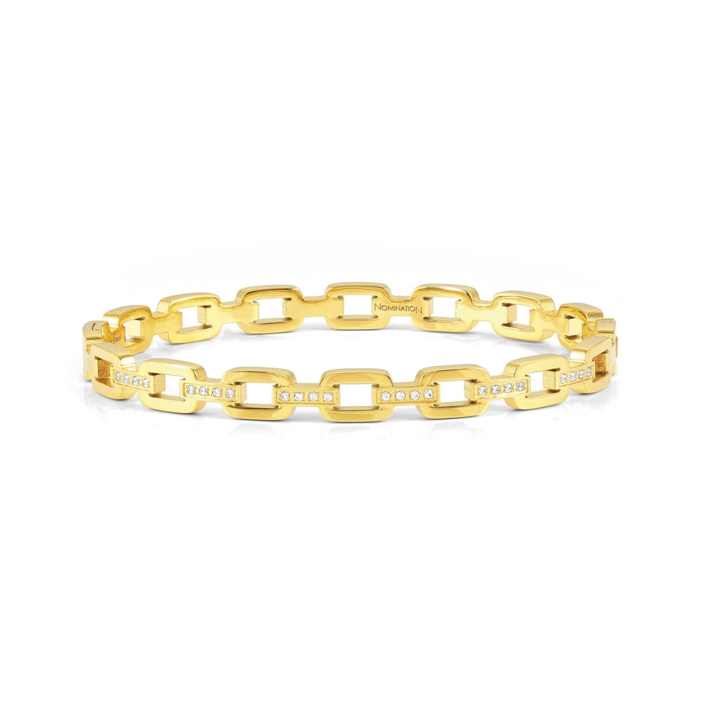 LARGE PRETTY GOLD CZ CHAIN LINK NOMINATION BANGLE