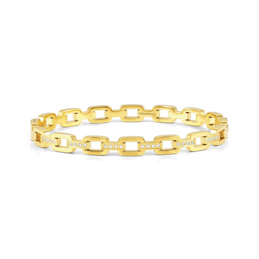LARGE PRETTY GOLD CZ CHAIN LINK NOMINATION BANGLE