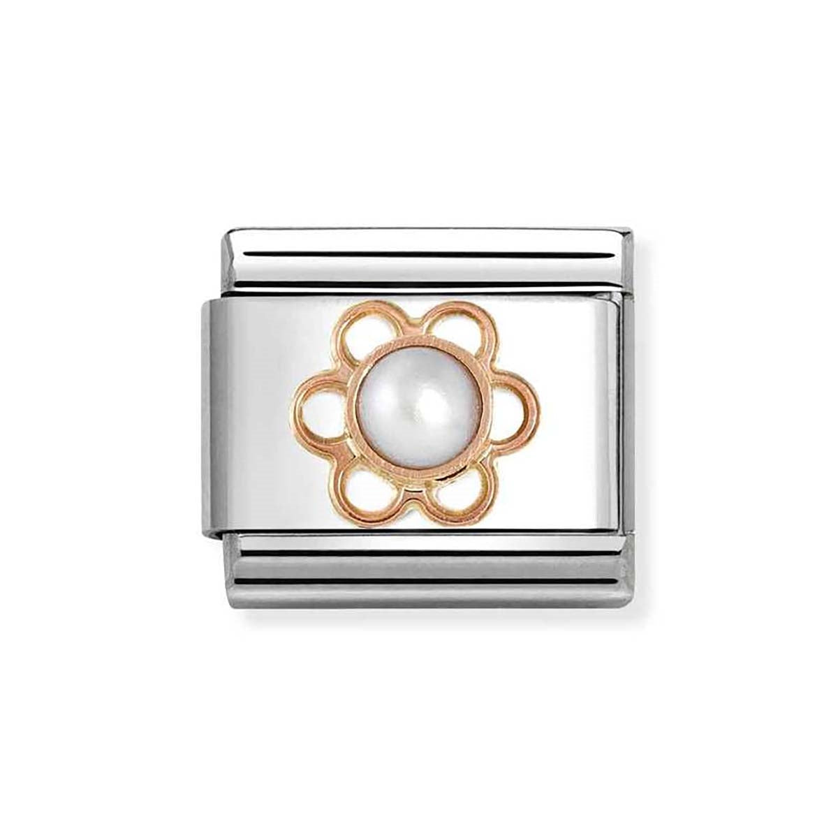 ROSEGOLD FLOWER WITH PEARL NOMINATION CHARM