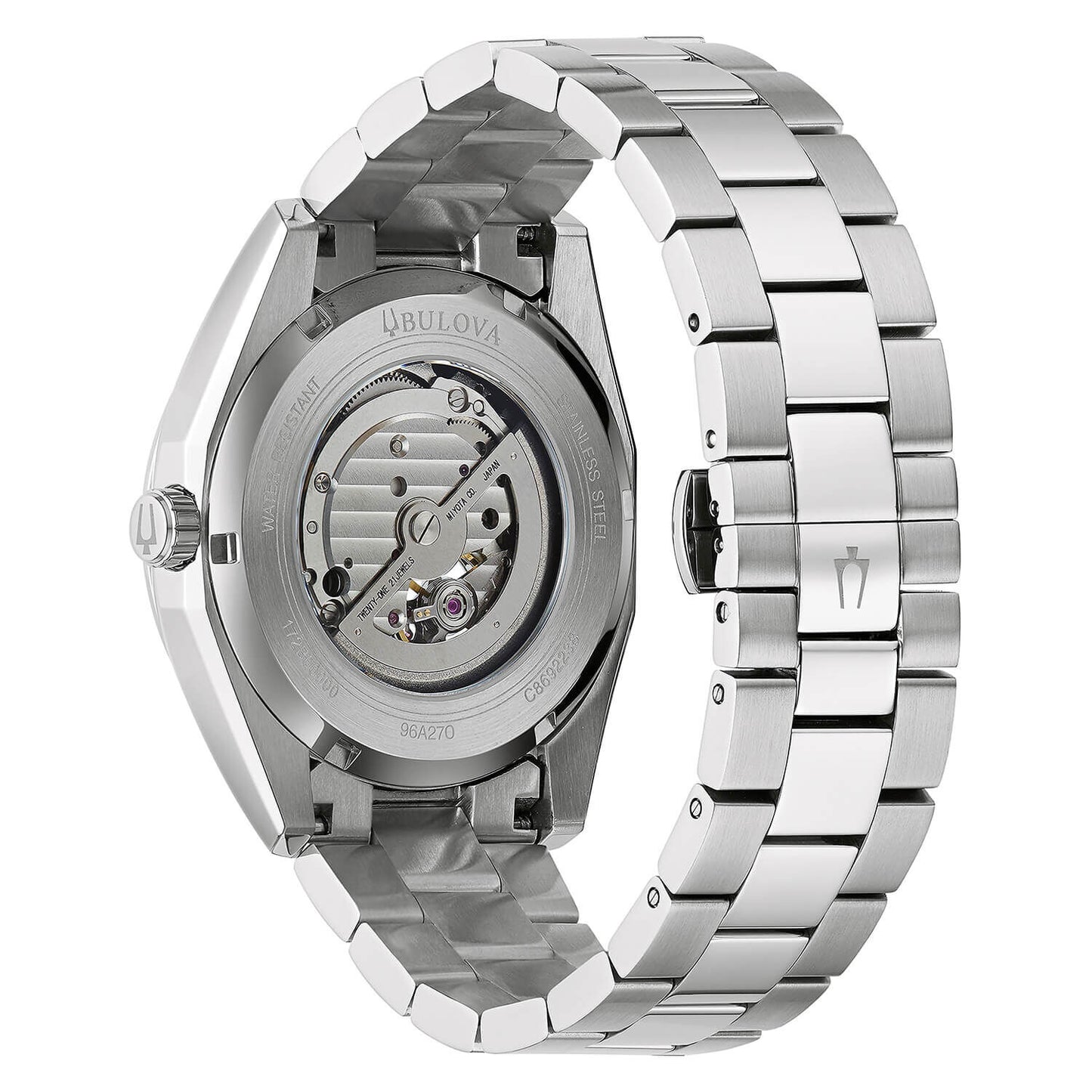 Bulova Surveyor Open Heart Automatic Black Dial Gents Stainless Steel Watch