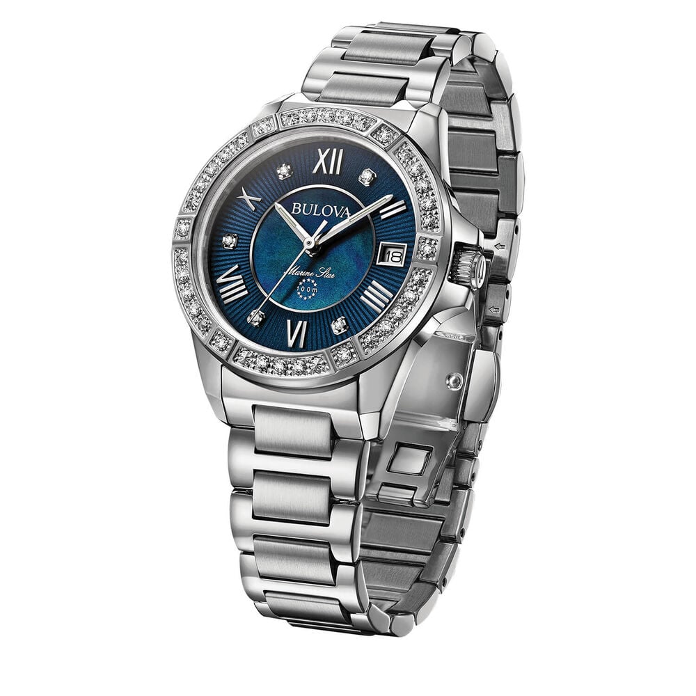Bulova Marine Star Series "C" Diamond Blue Dial Ladies Stainless Steel Watch
