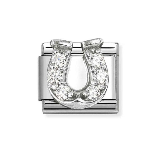 Silver CZ Horseshoe Nomination Charm