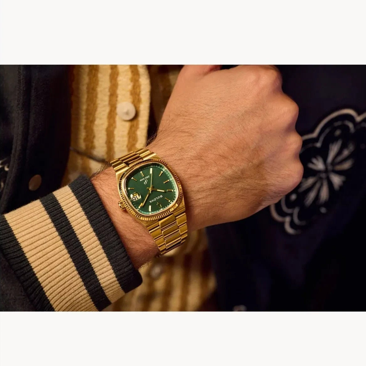 Bulova Super Seville Precisionist Green Dial Gents Gold Stainless Steel Watch