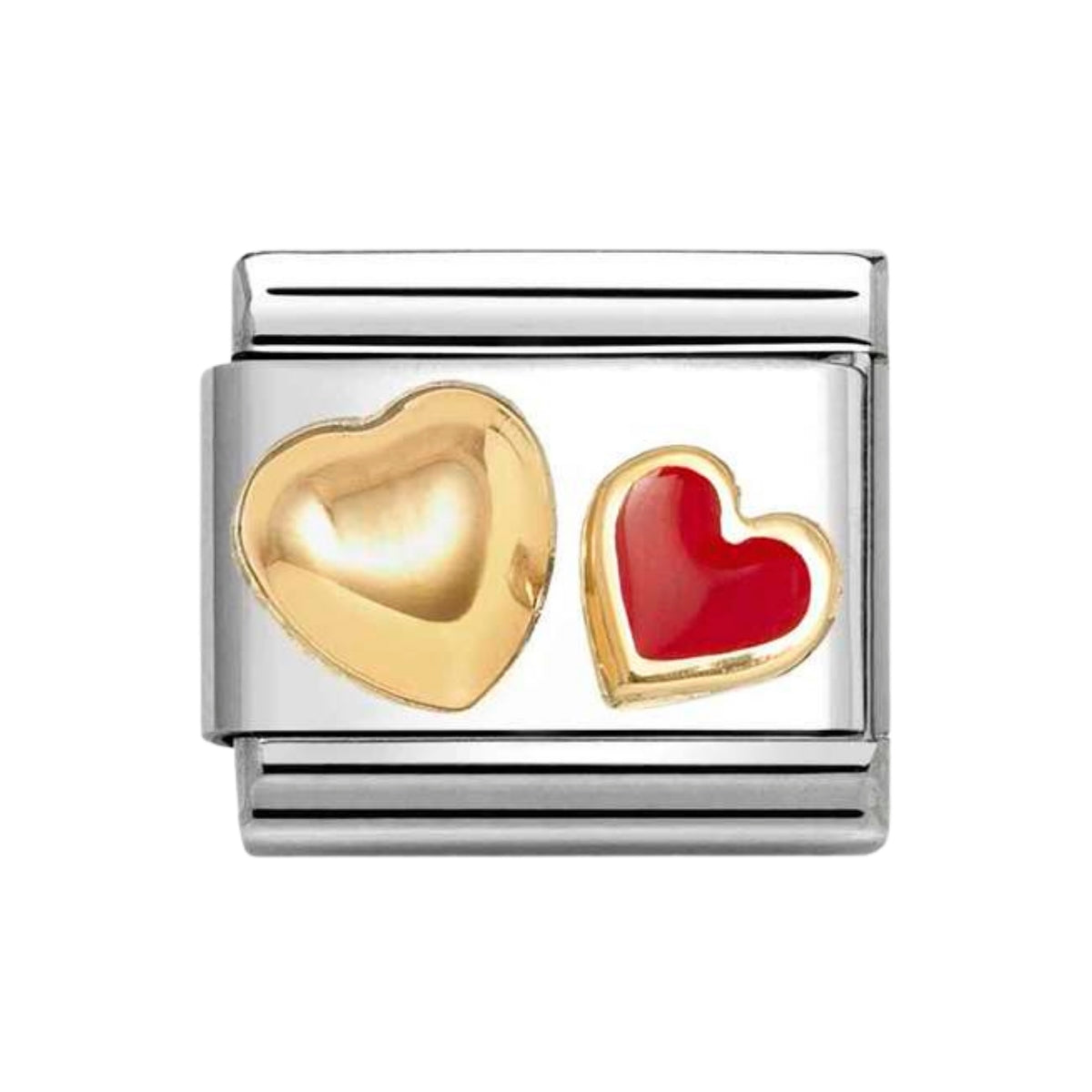 RED & GOLD DOUBLE HEART NOMINATION CHARM