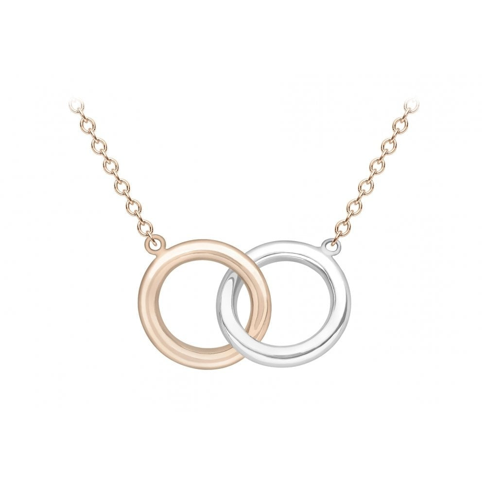 9CT 2-COLOUR GOLD 11.5MM INTERLOCKED RINGS NECKLACE 43CM/17"-46CM/18"