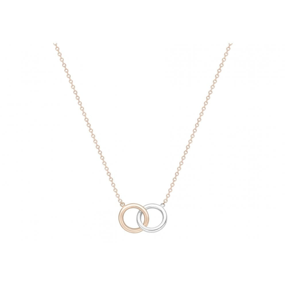 9CT 2-COLOUR GOLD 11.5MM INTERLOCKED RINGS NECKLACE 43CM/17"-46CM/18"