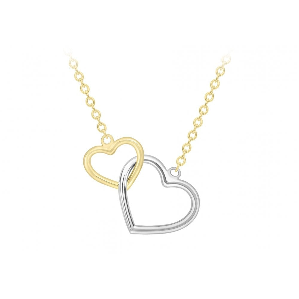 9CT 2-COLOUR GOLD 13MM X 12MM AND 9MM X 9MM INTERLOCKED HEARTS NECKLACE