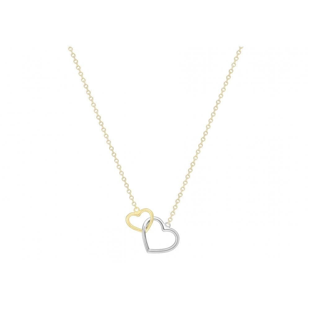 9CT 2-COLOUR GOLD 13MM X 12MM AND 9MM X 9MM INTERLOCKED HEARTS NECKLACE
