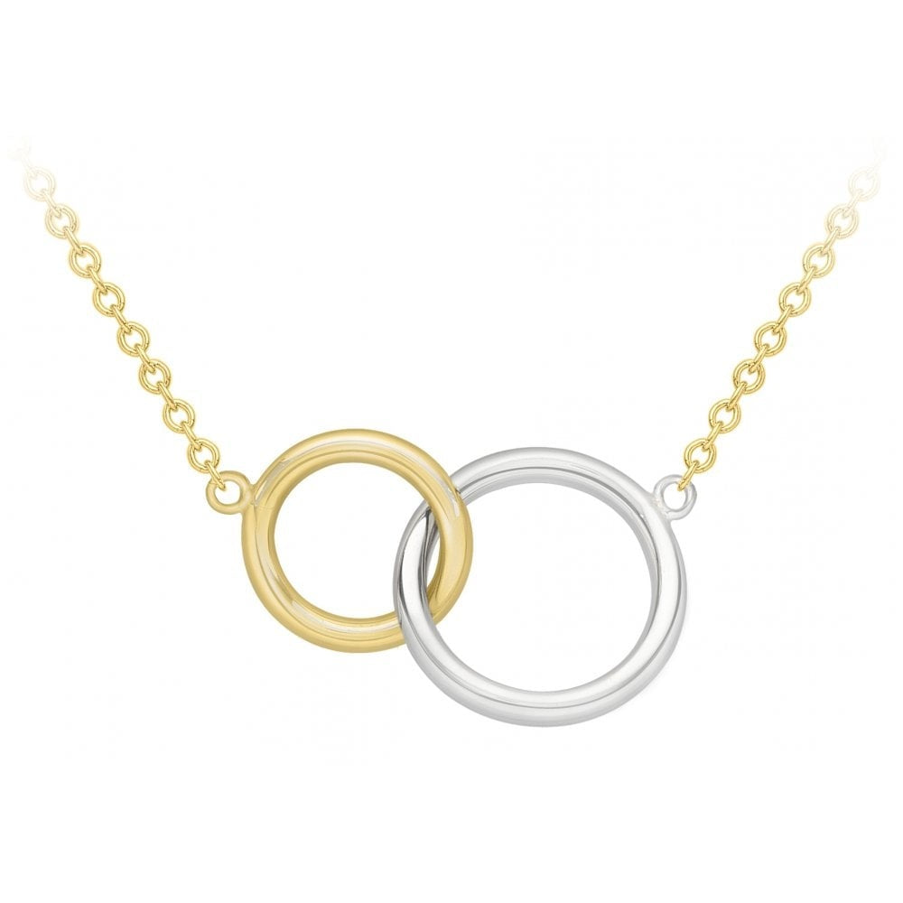 9CT 2-COLOUR GOLD 14.9MM X 12.7MM AND 12MM X 10MM LINKED RINGS ADJUSTABLE NECKLACE 43CM/17"-46CM/18"