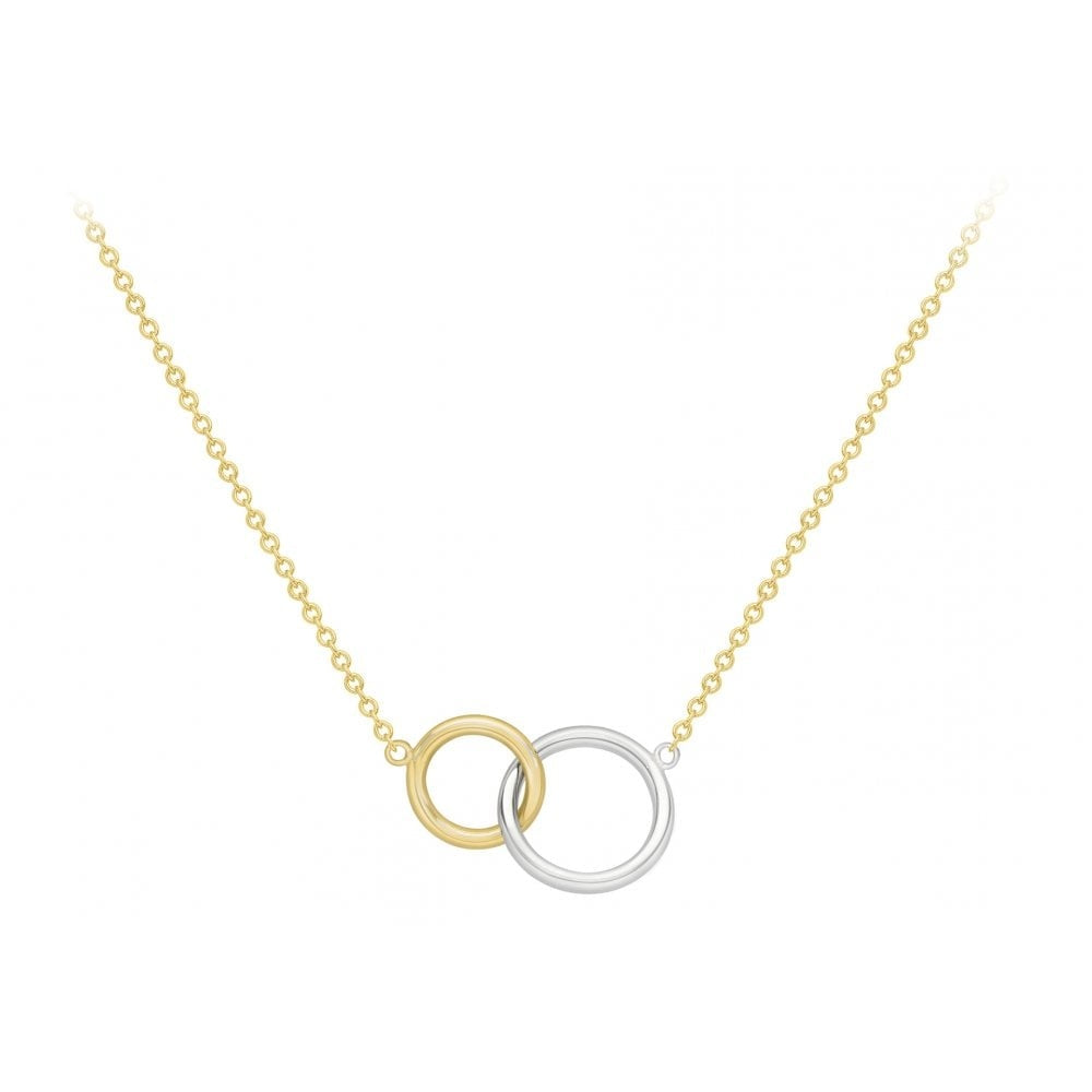 9CT 2-COLOUR GOLD 14.9MM X 12.7MM AND 12MM X 10MM LINKED RINGS ADJUSTABLE NECKLACE 43CM/17"-46CM/18"