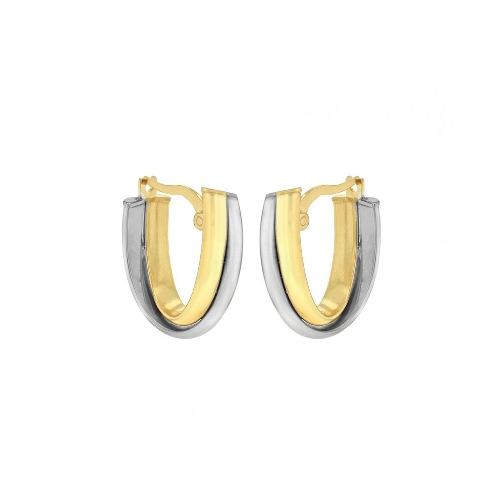 9CT 2-COLOUR GOLD 14MM X 18MM CROSSOVER HUGGY EARRINGS