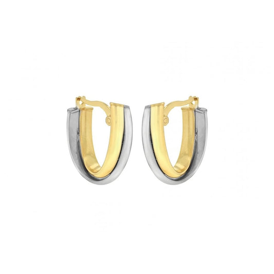 9CT 2-COLOUR GOLD 14MM X 18MM CROSSOVER HUGGY EARRINGS
