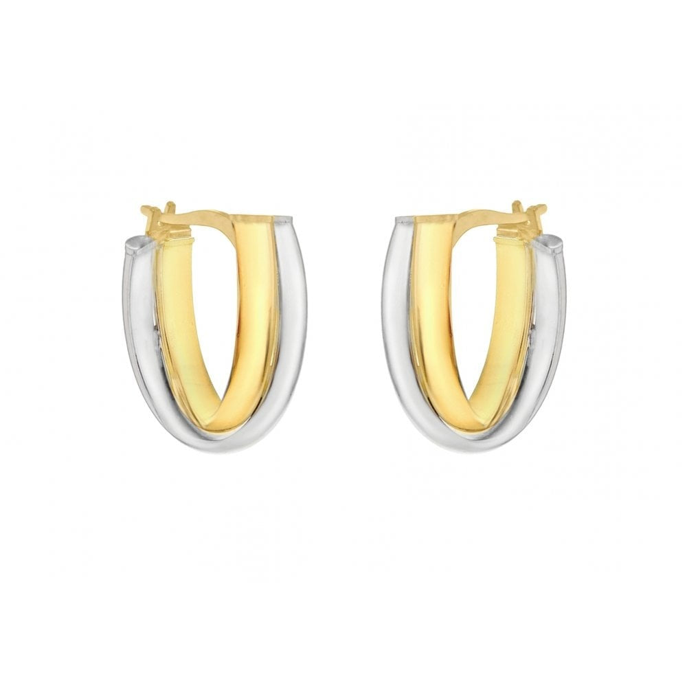 9CT 2-COLOUR GOLD 14MM X 18MM CROSSOVER HUGGY EARRINGS