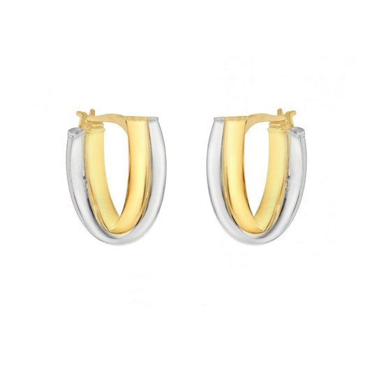 9CT 2-COLOUR GOLD 14MM X 18MM CROSSOVER HUGGY EARRINGS