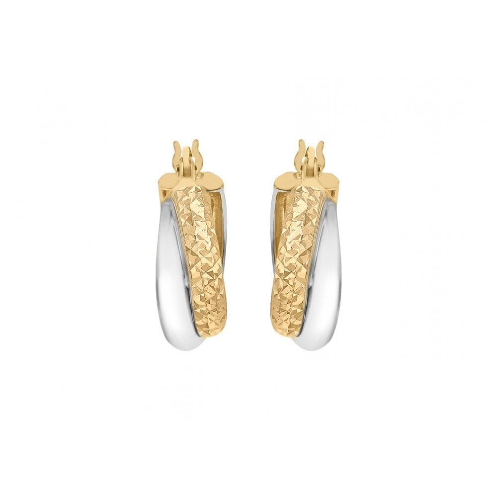 9CT 2-COLOUR GOLD 15MM DIAMOND CUT CROSSOVER CREOLE EARRINGS
