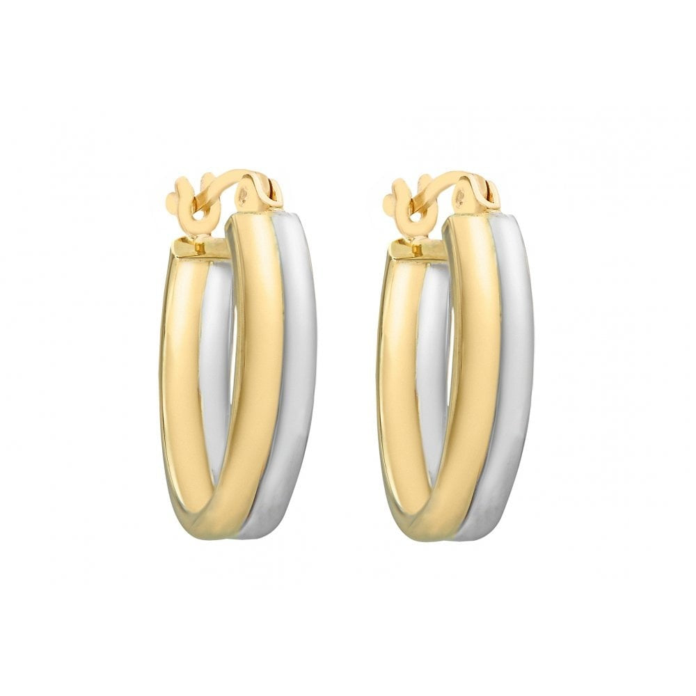 9CT 2-COLOUR GOLD 18MM DOUBLE-BAND CREOLE EARRINGS
