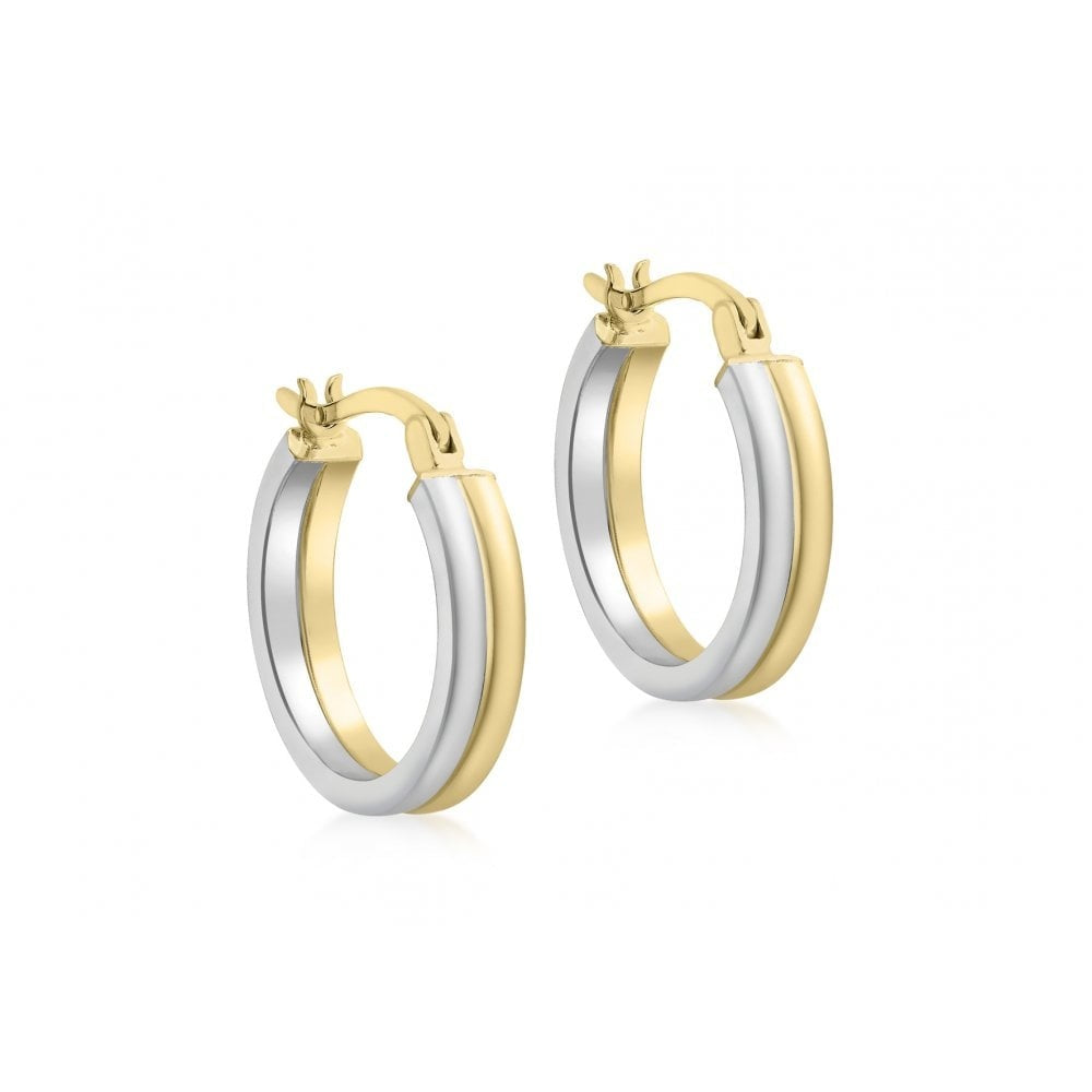 9CT 2-COLOUR GOLD 18MM DOUBLE-BAND CREOLE EARRINGS