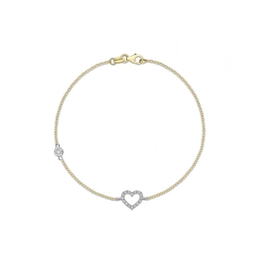 9CT 2-COLOUR GOLD 3.6MM CZ AND 13MM X 7.5MM CZ HEART BRACELET 19CM/7.5"