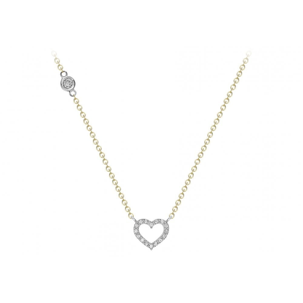 9CT 2-COLOUR GOLD 3.6MM CZ AND 8.7MM X 8.6MM CZ HEART NECKLACE 46CM/18"