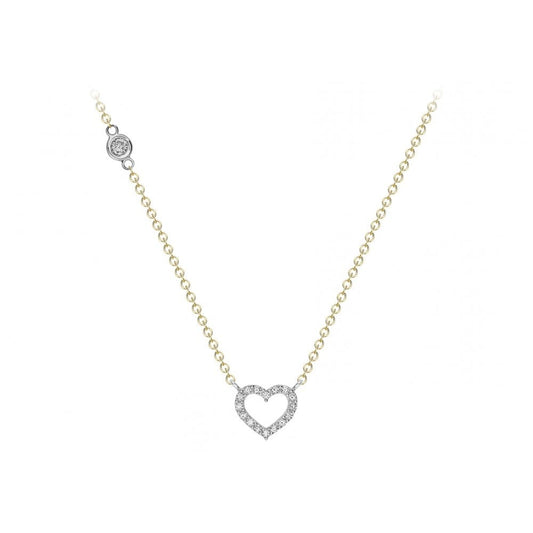 9CT 2-COLOUR GOLD 3.6MM CZ AND 8.7MM X 8.6MM CZ HEART NECKLACE 46CM/18"