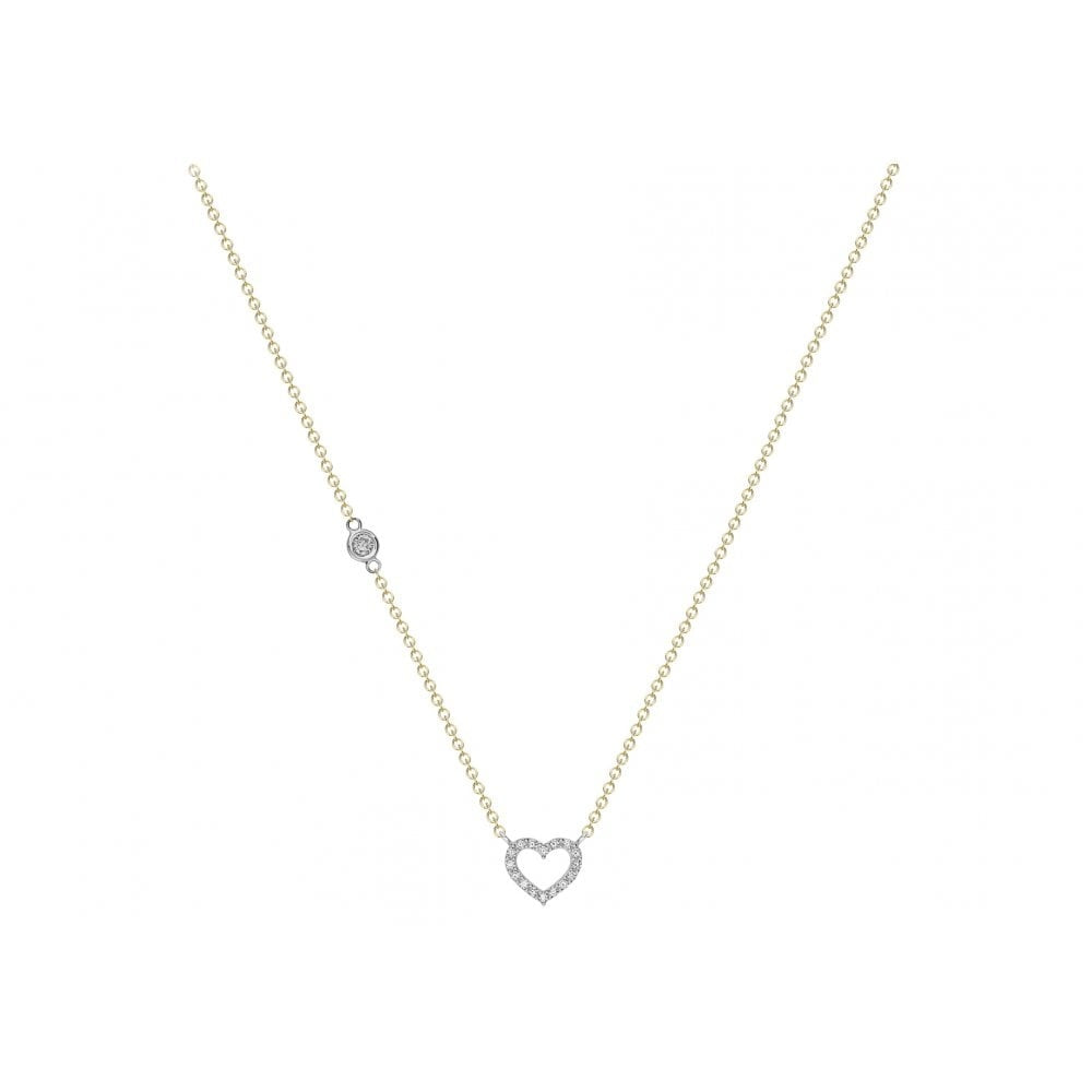 9CT 2-COLOUR GOLD 3.6MM CZ AND 8.7MM X 8.6MM CZ HEART NECKLACE 46CM/18"