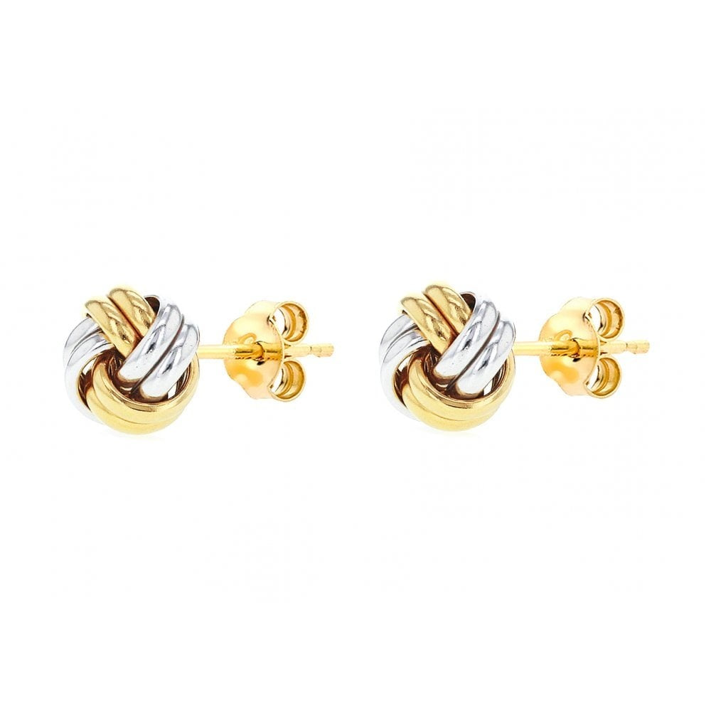 9CT 2-COLOUR GOLD 9MM KNOT STUD EARRINGS