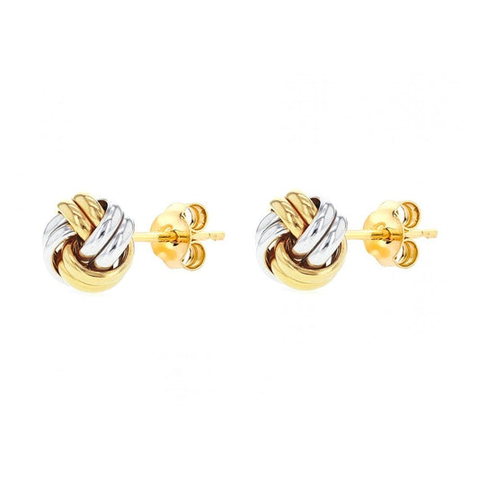 9CT 2-COLOUR GOLD 9MM KNOT STUD EARRINGS