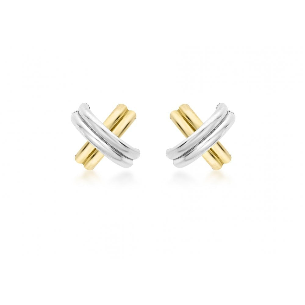 9CT 2-COLOUR GOLD CROSSOVER TUBE KISS STUD EARRINGS