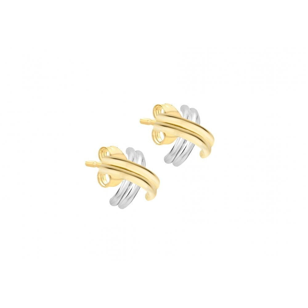 9CT 2-COLOUR GOLD CROSSOVER TUBE KISS STUD EARRINGS