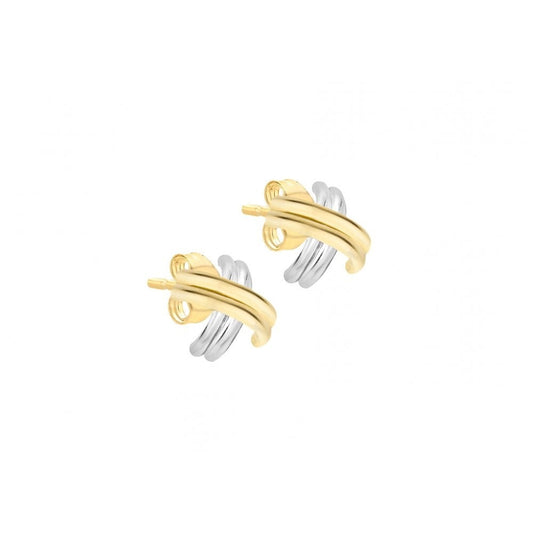 9CT 2-COLOUR GOLD CROSSOVER TUBE KISS STUD EARRINGS