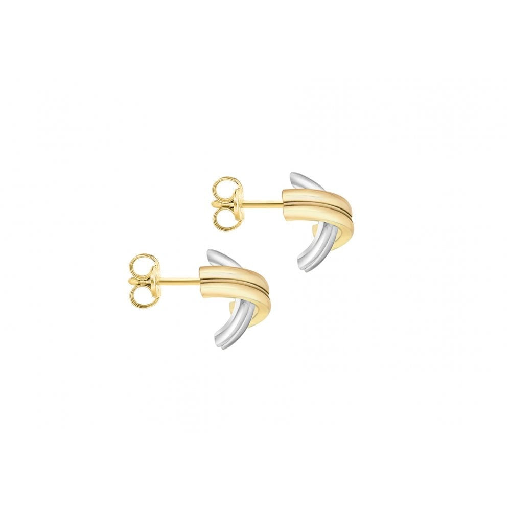 9CT 2-COLOUR GOLD CROSSOVER TUBE KISS STUD EARRINGS