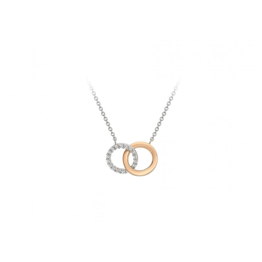 9CT 2-COLOUR GOLD CZ 10.5MM RINGS ADJUSTABLE NECKLACE 41CM/16"-46CM/18"