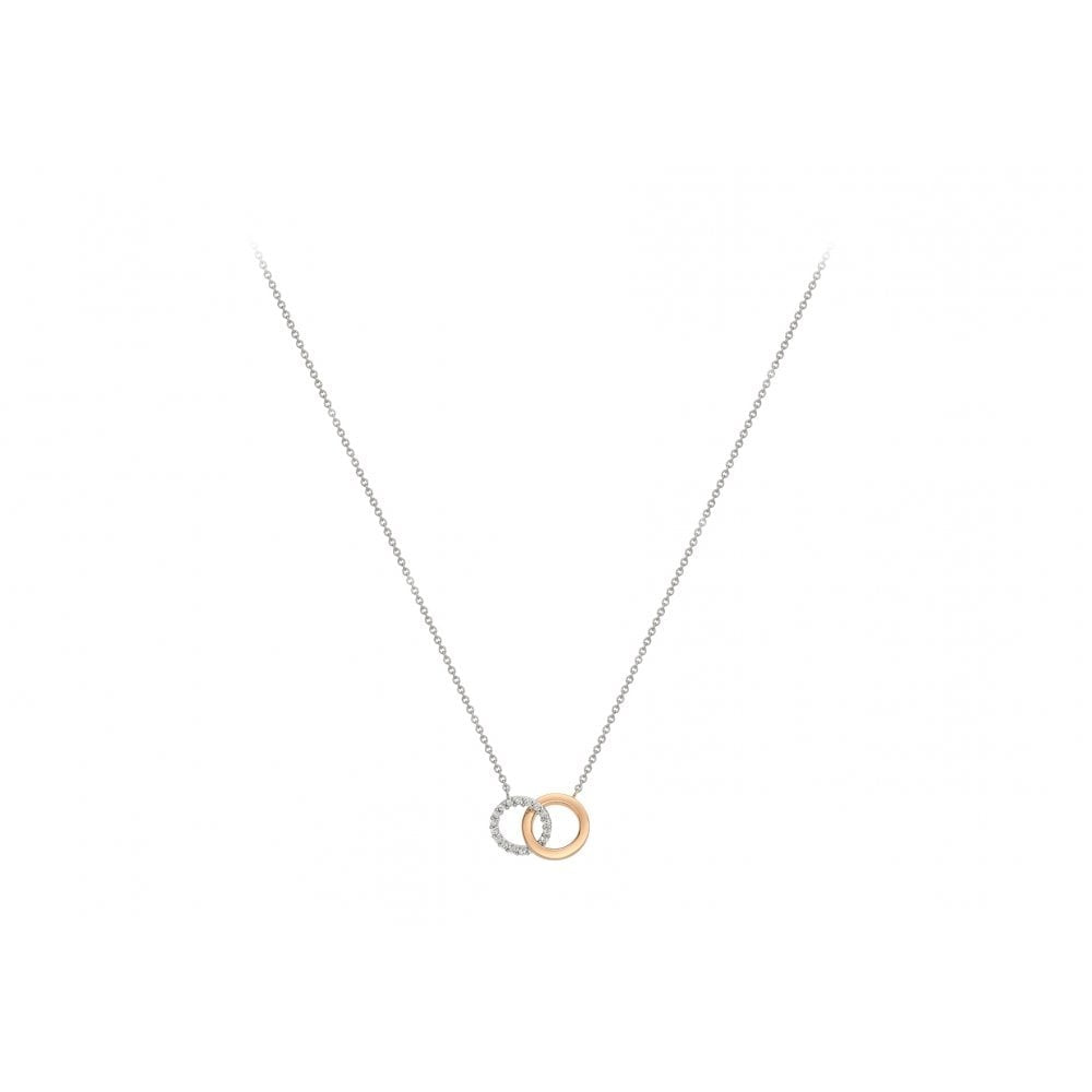 9CT 2-COLOUR GOLD CZ 10.5MM RINGS ADJUSTABLE NECKLACE 41CM/16"-46CM/18"