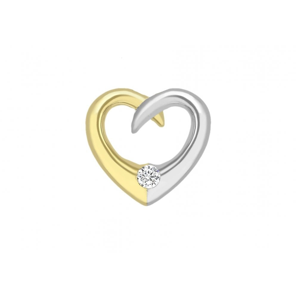 9CT 2-COLOUR GOLD CZ 11MM X 10MM FLOATING HEART PENDANT