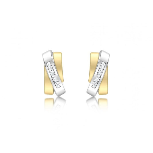 9CT 2-TONE GOLD CZ 4.8MM OVERLAP TRIPLE-BARS STUD EARRINGS