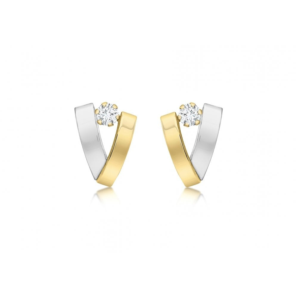 9CT 2-TONE GOLD CZ 8MM X 11MM OVERLAP STUD EARRINGS