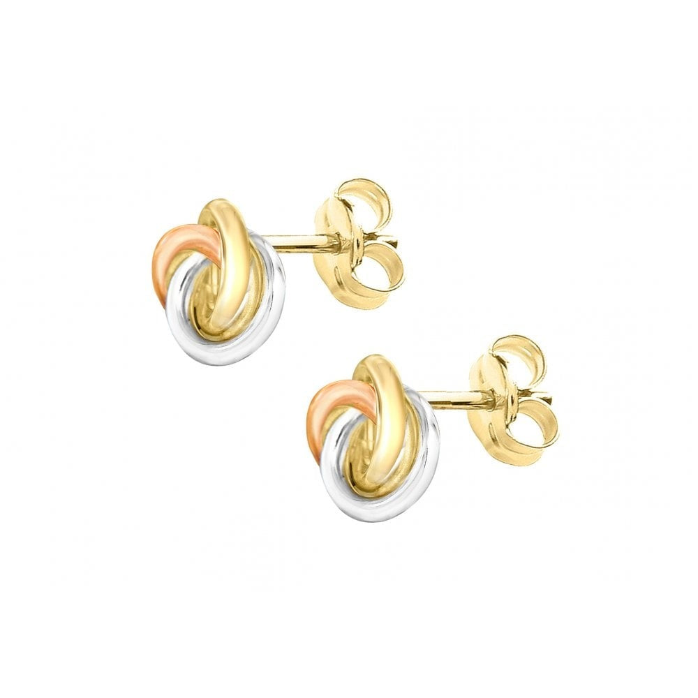 9CT 3-COLOUR GOLD 8MM KNOT STUD EARRINGS