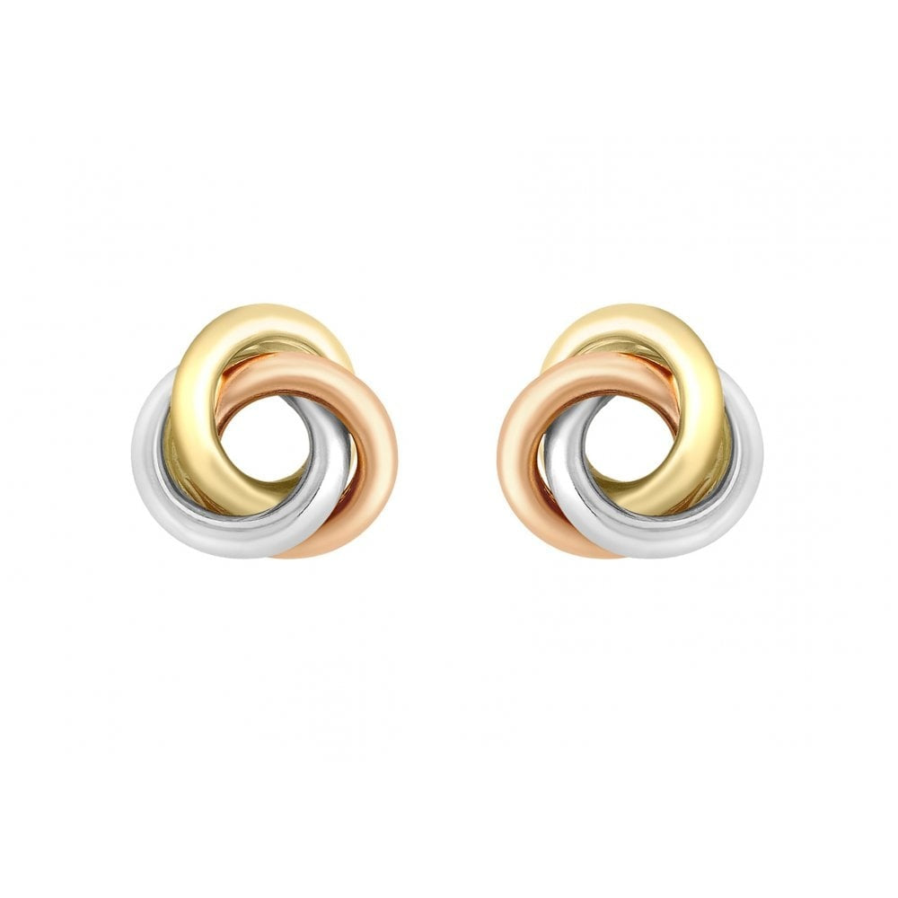 9CT 3-COLOUR GOLD 8MM KNOT STUD EARRINGS