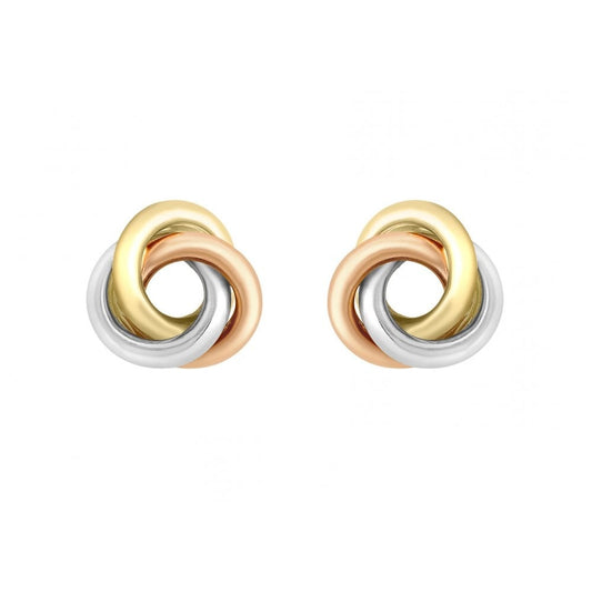 9CT 3-COLOUR GOLD 8MM KNOT STUD EARRINGS