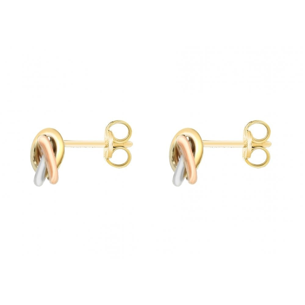 9CT 3-COLOUR GOLD 8MM KNOT STUD EARRINGS