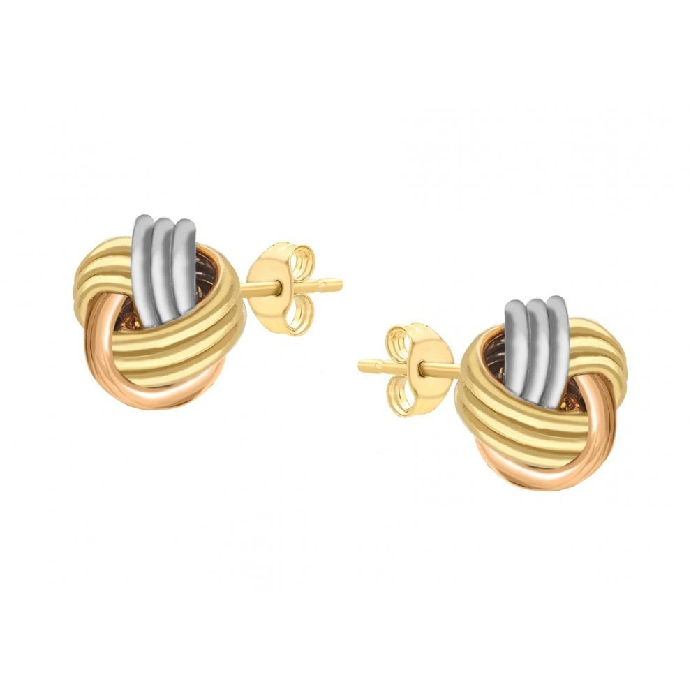 9CT 3-COLOUR GOLD 9MM TRIPLE-KNOT STUD EARRINGS