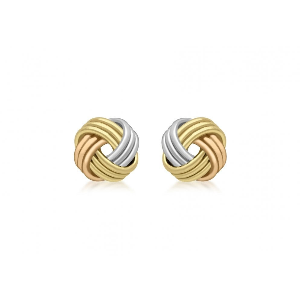 9CT 3-COLOUR GOLD 9MM TRIPLE-KNOT STUD EARRINGS