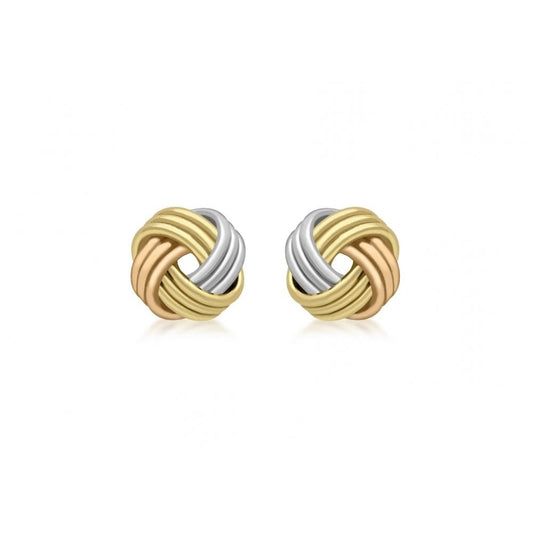 9CT 3-COLOUR GOLD 9MM TRIPLE-KNOT STUD EARRINGS