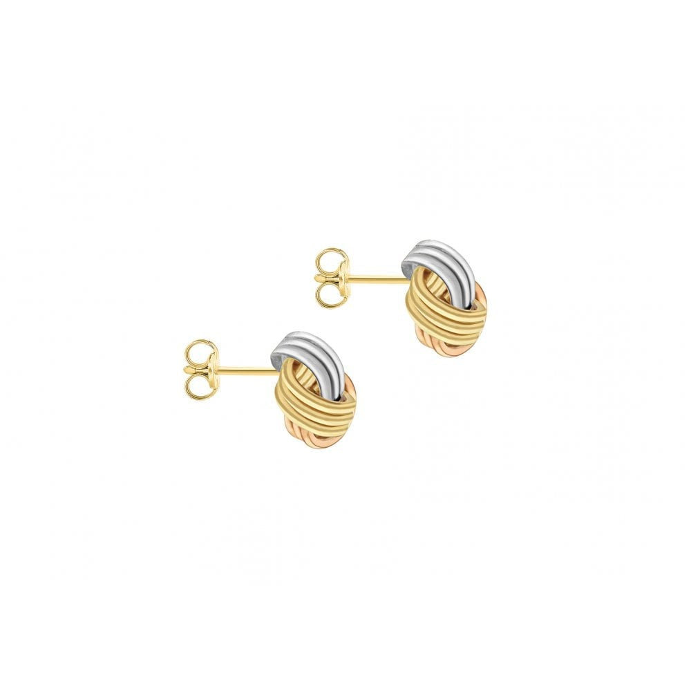 9CT 3-COLOUR GOLD 9MM TRIPLE-KNOT STUD EARRINGS