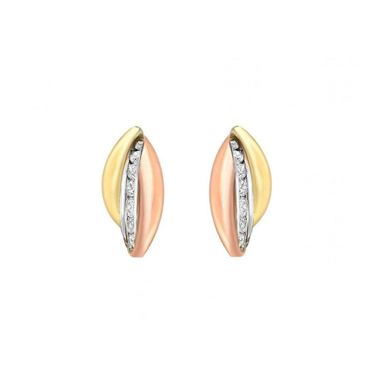 9CT 3-COLOUR GOLD CZ 5MM X 15MM RUSSIAN BAND EARRINGS
