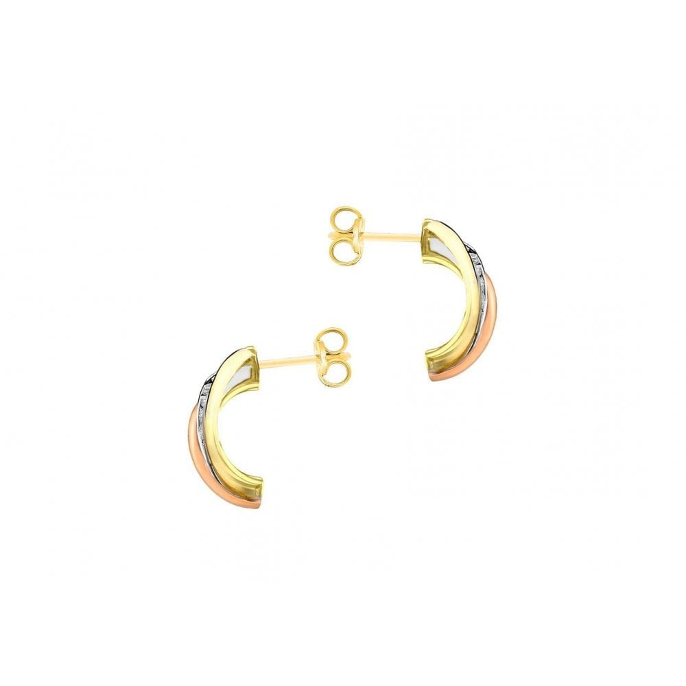 9CT 3-COLOUR GOLD CZ 5MM X 15MM RUSSIAN BAND EARRINGS