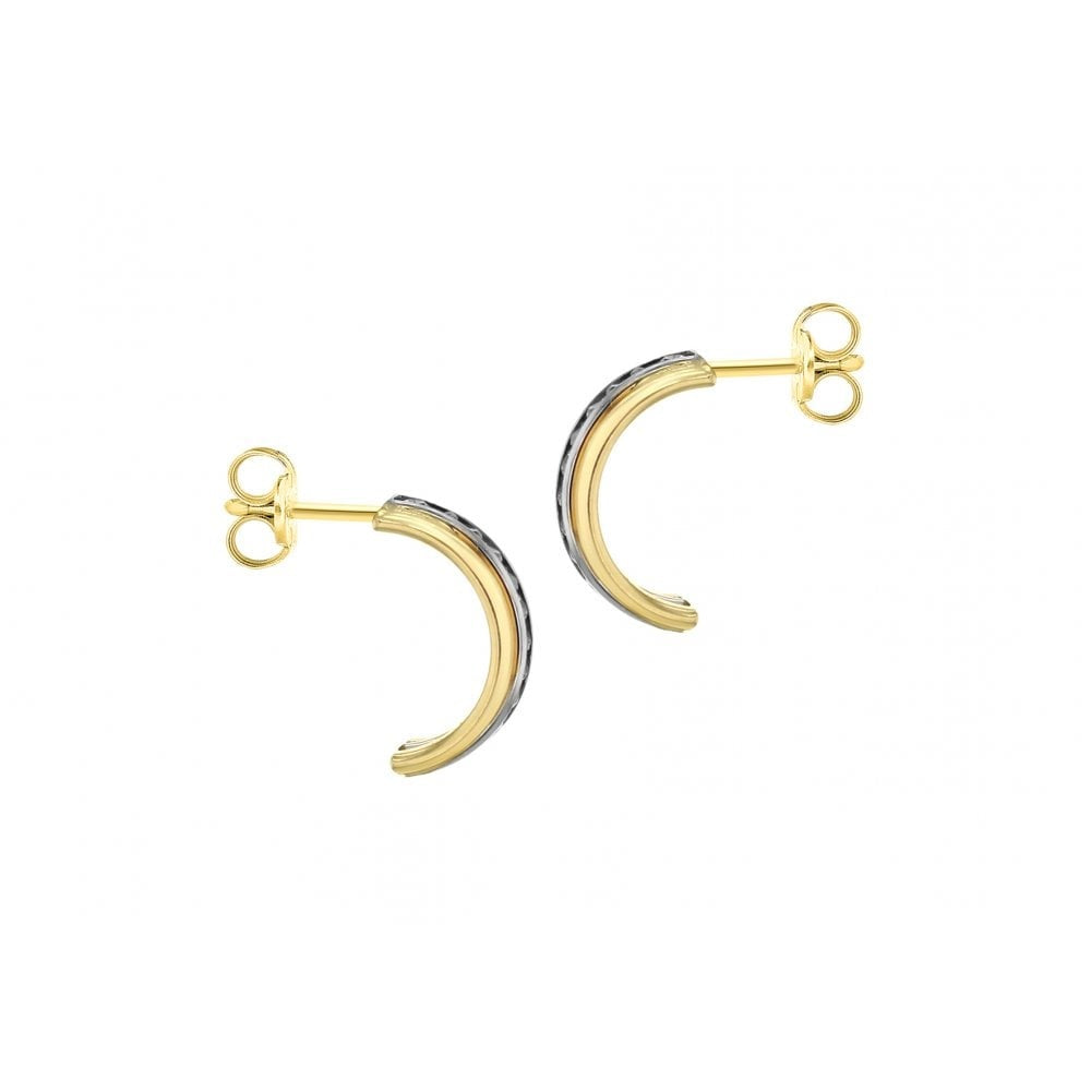 9CT 3-COLOUR GOLD CZ HALF HOOP EARRINGS